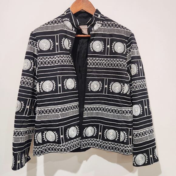 KENAR Womens Black White Embroidered Open Jacket Size Small Boho Southwestern - Picture 1 of 10